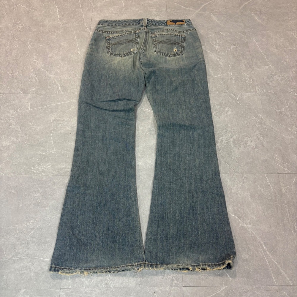 Abercrombie & Fitch Women Flare Jeans Blue Distressed Low Rise Y2K Size 0S 3838